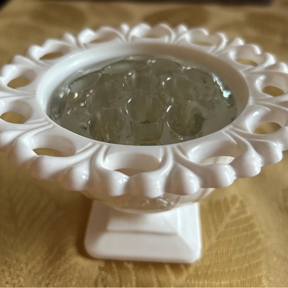 Milk glass Indiana glass vases rose bowls With one flower frog insert